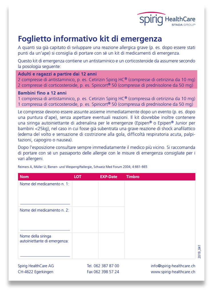 Fiche d’information sur le kit de secours d’urgence (italien)